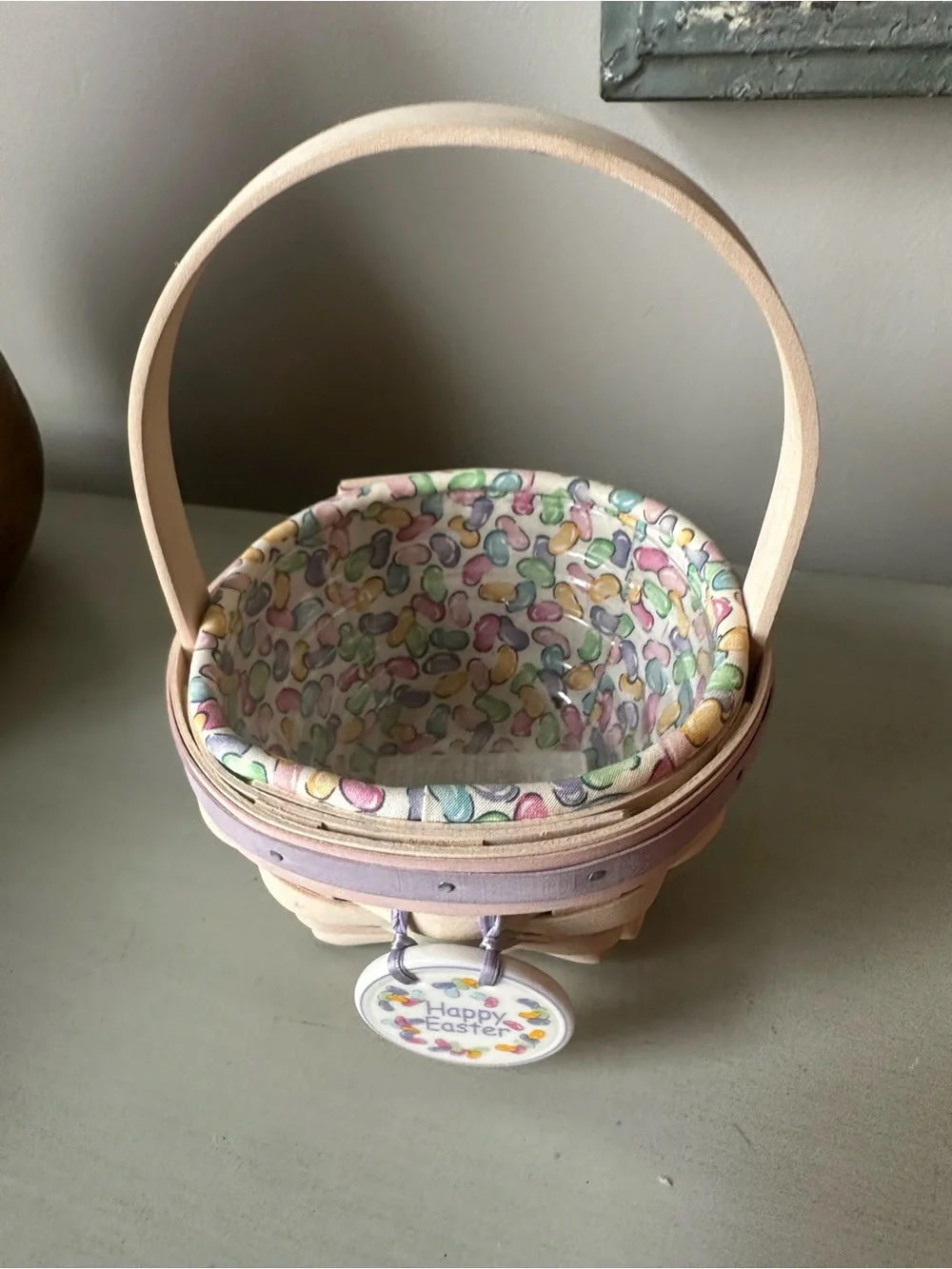 Longaberger small Easter  basket jelly bean liner protector tie on white wash
